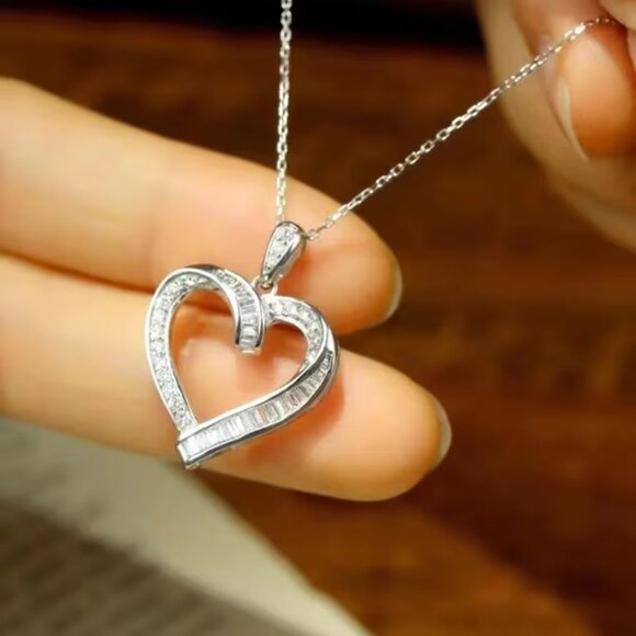 925 Sterling Silver 18" Womens 1ct Diamond Heart Pendant Necklace Ladies Jewelry - Picture 7 of 7